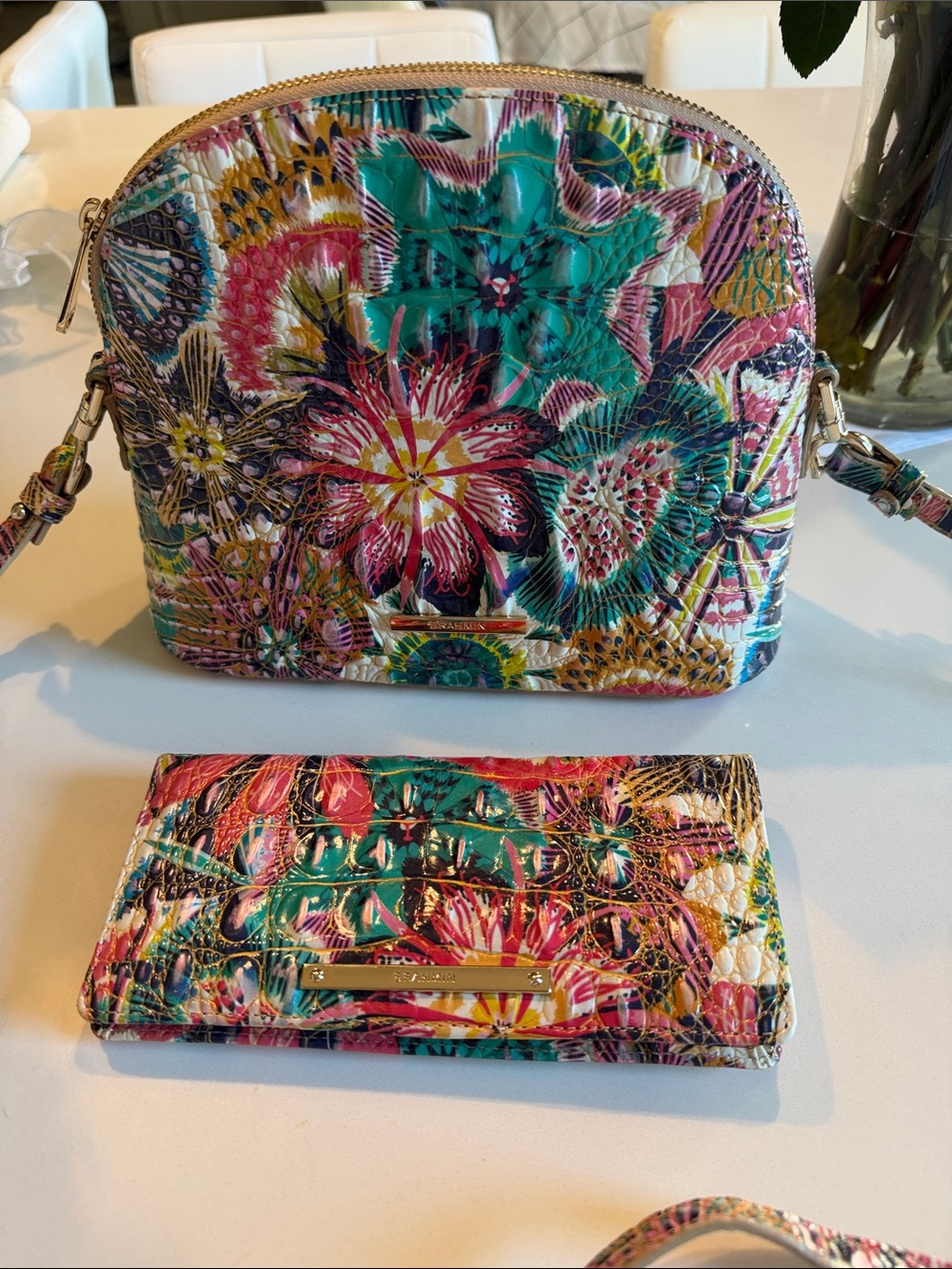 Brahmin Georgina Floral Quilted Crossbody Bag and Wallet Set - Multicolor